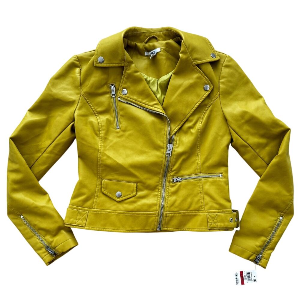 womens bar III yellow leather motto jacket biker XS
